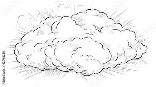 Professional Line Drawing Cartoon Whooshing Cloud Vector Illustration for Creative Projects
