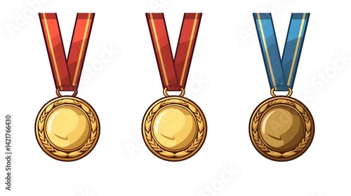 Professional Medal Vector Illustration of Gold, Silver, and Bronze Medals for Design Projects