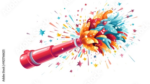 Colorful party blower with exploding confetti for birthday celebration event