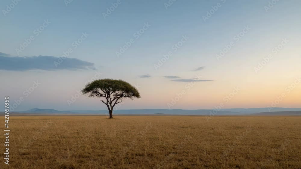 Solitary tree in golden grassland beneath serene sky, capturing natures tranquil landscape. Solitary tree in golden grassland beneath serene sky, capturing natures tranquil landscape.