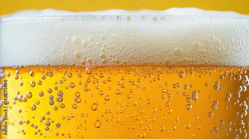 Closeup of beer foam and bubbles in a glass Closeup of beer foam and bubbles in a glass