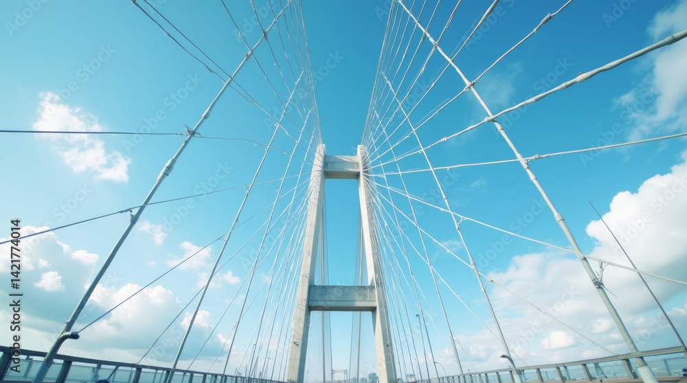 Majestic Suspension Bridge View - Grand Perspective of a Modern Structure Majestic Suspension Bridge View - Grand Perspective of a Modern Structure