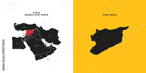 Map of Syria. Map of Syria in detail. Map of Syria with red marks on Middle East map with country names.