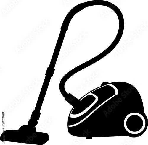 Silhouette Vacuum Cleaner, Hose, Nozzle. Black and White Home Appliance Design 80 char