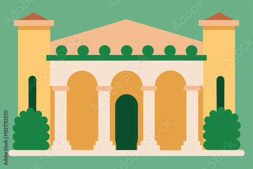 vector illustration of a house with a fence