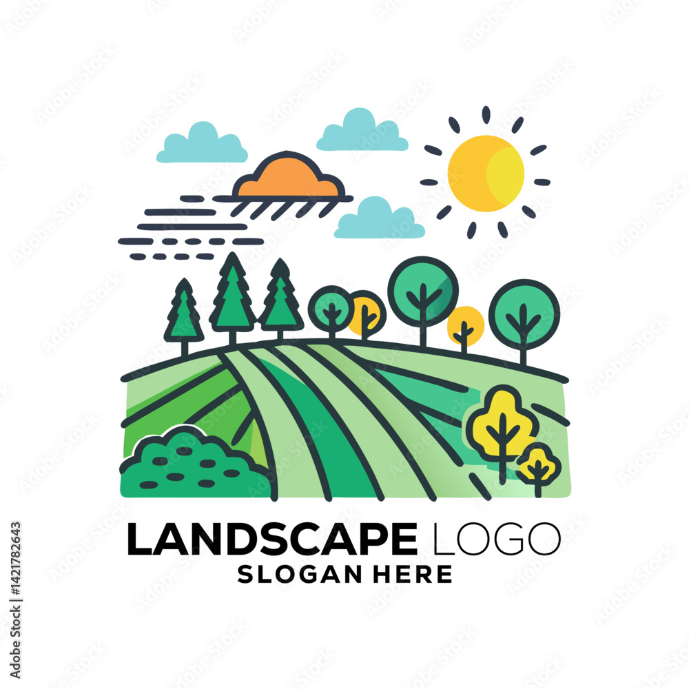 Naklejka premium Summer park abstract icon with shady alleys, trimmed trees and kidney shaped lawn, for nature or landscape design