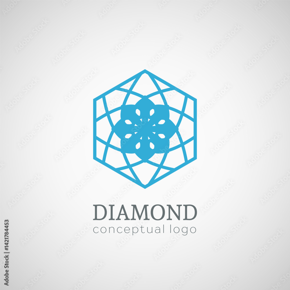 Diamond logo top view. Vector linear hexagonal emblem Diamond logo top view. Vector linear hexagonal emblem