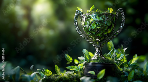 Green Leafy Trophy in Lush Forest Setting