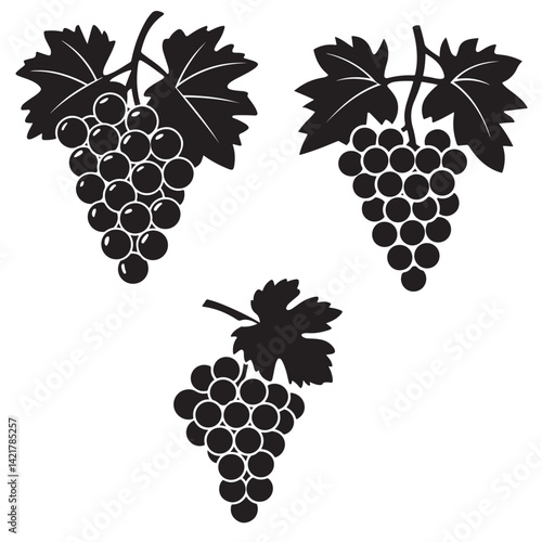 Grapes silhouette vector bunch of grapes with leaf, grapes in basket