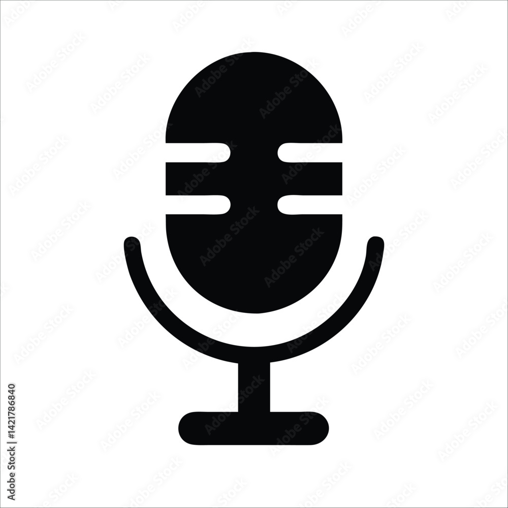 Classic Microphone Icon: A minimalist, high-contrast illustration of a vintage microphone, rendered in bold black, conveying the essence of sound and recording. Classic Microphone Icon: A minimalist, high-contrast illustration of a vintage microphone, rendered in bold black, conveying the essence of sound and recording.