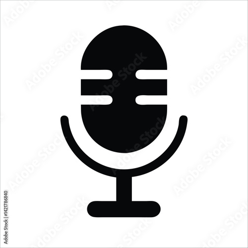 Classic Microphone Icon: A minimalist, high-contrast illustration of a vintage microphone, rendered in bold black, conveying the essence of sound and recording.