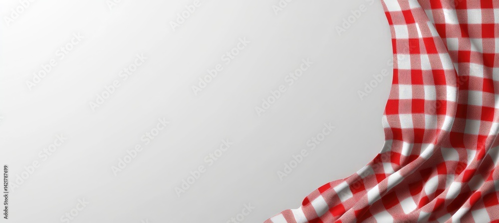 Red and white checkered fabric draped on white background Red and white checkered fabric draped on white background