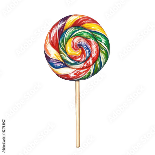Wallpaper Mural Rainbow colored lollipop with wooden stick, isolated on white background, representing sweetness and childhood joy Torontodigital.ca