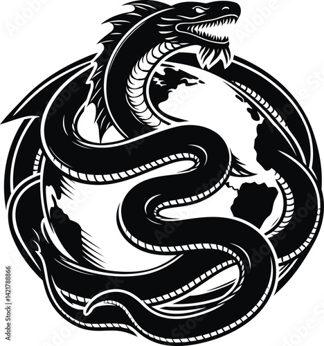 Biblical Leviathan Coiling Around Earth, Majestic Sea Creature in Powerful Fantasy Scene