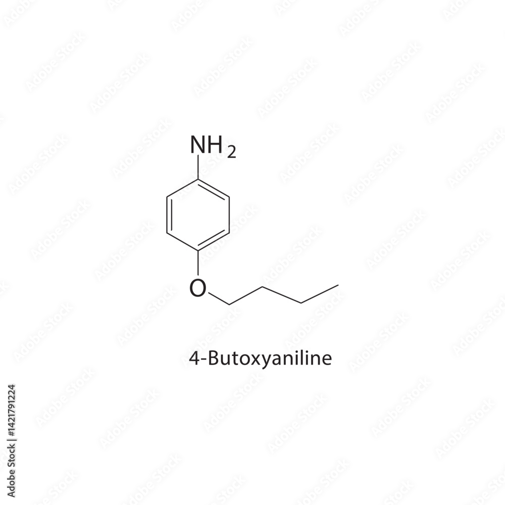 Fototapeta premium 4-Butoxyaniline skeletal structure. Aromatic amine compound schematic illustration. Simple diagram, chemical formula.