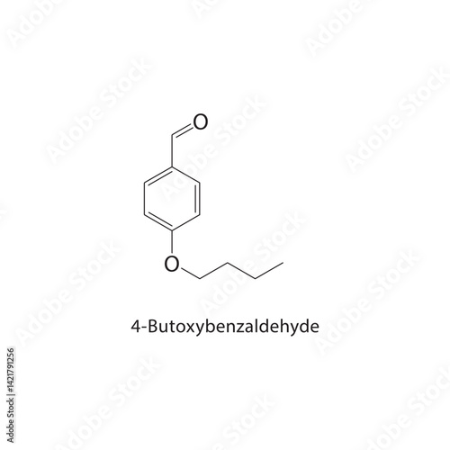 4-Butoxybenzaldehyde skeletal structure. Aromatic aldehyde compound schematic illustration. Simple diagram, chemical formula.