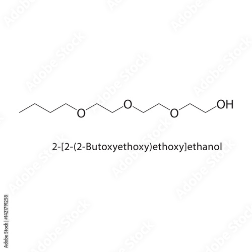 2-[2-(2-Butoxyethoxy)ethoxy]-ethanol skeletal structure. Alcohol compound schematic illustration. Simple diagram, chemical formula.