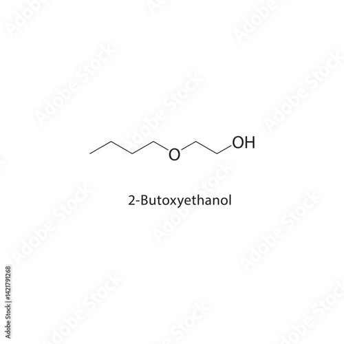 2-Butoxyethanol skeletal structure. Alcohol compound schematic illustration. Simple diagram, chemical formula.