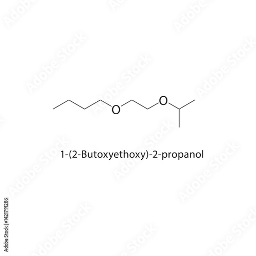 1-(2-Butoxyethoxy)-2-propanol skeletal structure. Alcohol compound schematic illustration. Simple diagram, chemical formula.