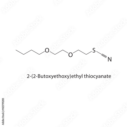 2-(2-Butoxyethoxy)ethyl thiocyanate skeletal structure. Thiocyanate compound schematic illustration. Simple diagram, chemical formula.