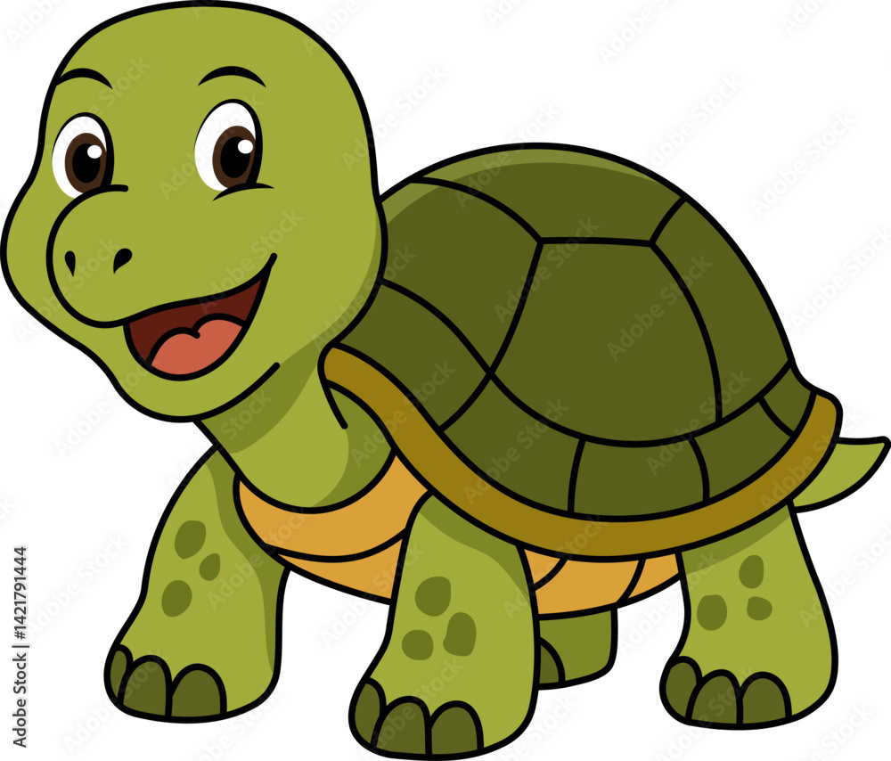 Fototapeta premium Adorable Cartoon Turtle Illustration Shell, Happy, Green, Reptile