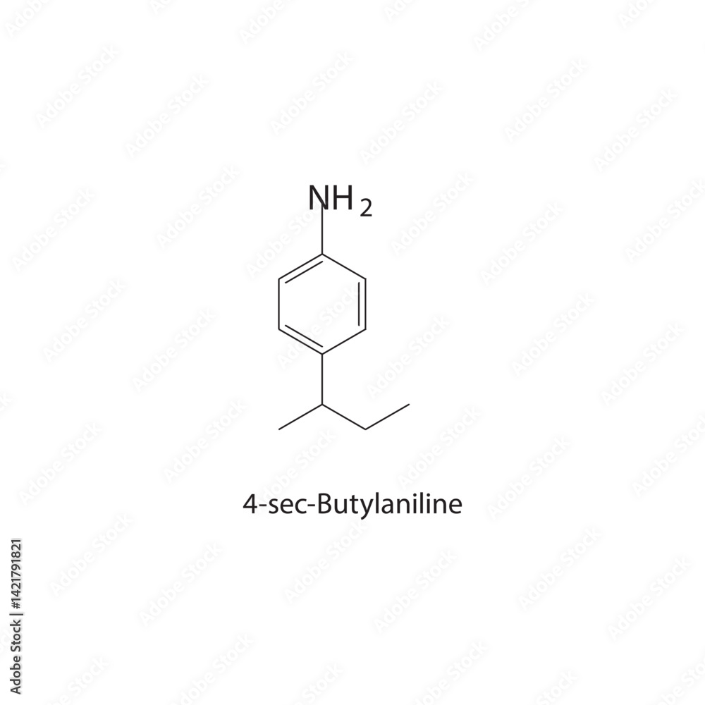 4-sec-Butylaniline skeletal structure. Aromatic amine compound schematic illustration. Simple diagram, chemical formula. 4-sec-Butylaniline skeletal structure. Aromatic amine compound schematic illustration. Simple diagram, chemical formula.