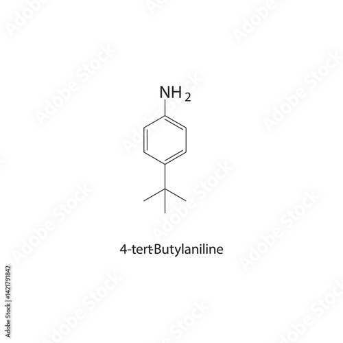 4-tert-Butylaniline skeletal structure. Aromatic amine compound schematic illustration. Simple diagram, chemical formula.