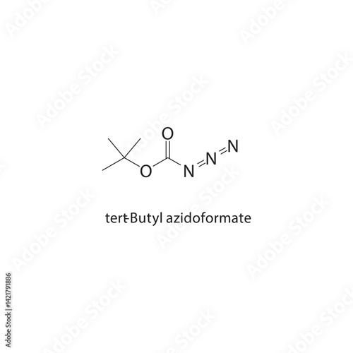 tert-Butyl azidoformate skeletal structure. Azide compound schematic illustration. Simple diagram, chemical formula.