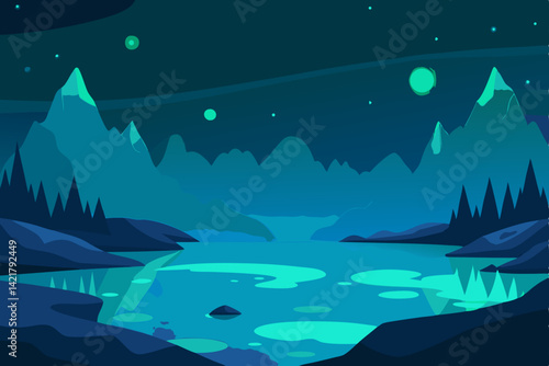 winter landscape with moon