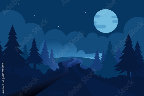 night landscape with moon