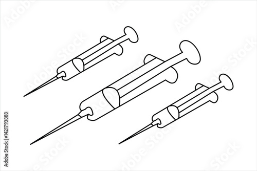 Continuous one line drawing of Vaccine and syringe outline art vector illustration