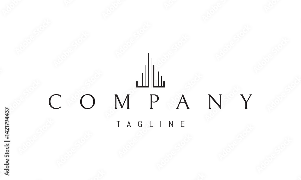 Fototapeta premium Vector logo with an abstract image of a skyscraper made up of lines.