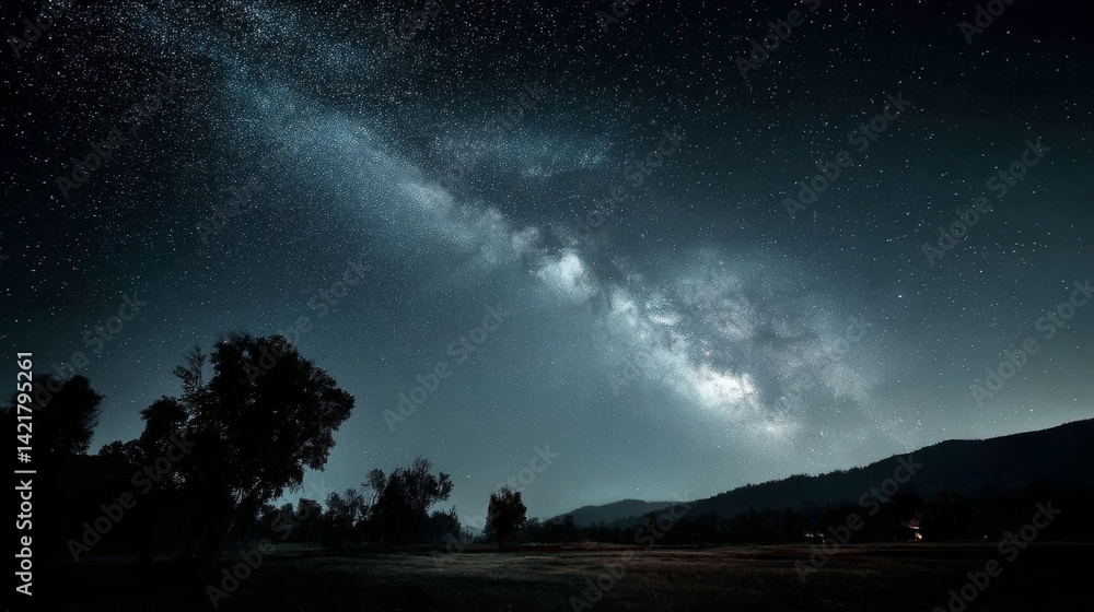 Bright Milky Way spreading across a clear night sky full of stars and cosmic depth. Bright Milky Way spreading across a clear night sky full of stars and cosmic depth.