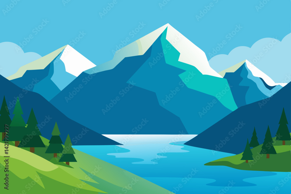 mountain landscape with lake and mountains mountain landscape with lake and mountains