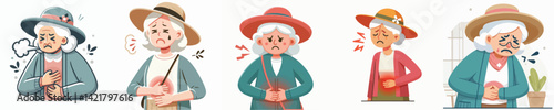 vector grandma having stomach ache