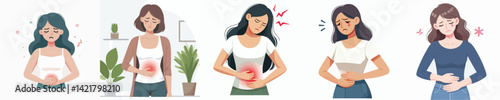 vector woman with stomach ache