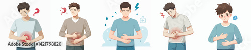 stomach ache young man vector