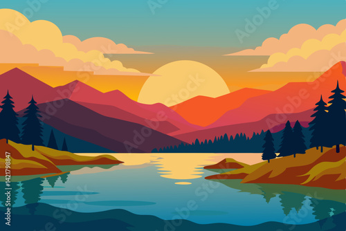 Golden hour paints the rugged peaks as the sun dips below the majestic mountains, casting a warm glow across the landscape