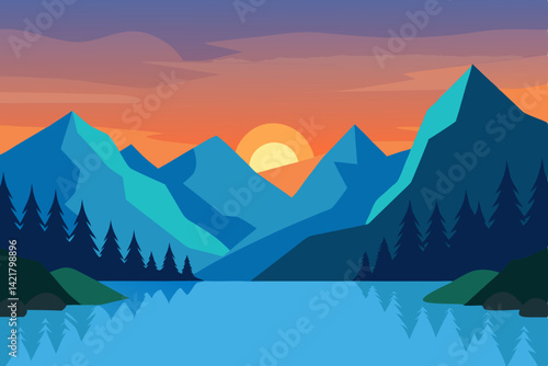 Golden sunrays pierce through the tranquil mountain landscape, revealing peaks dusted with snow and valleys shrouded in morning mist