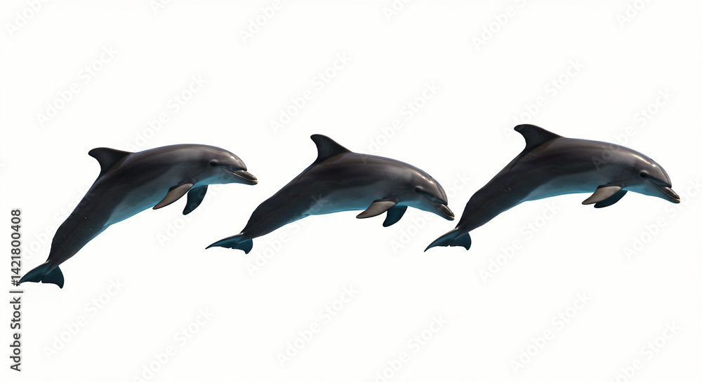 Fototapeta premium Three Dolphins Swimming Together Gracefully in Clear Water