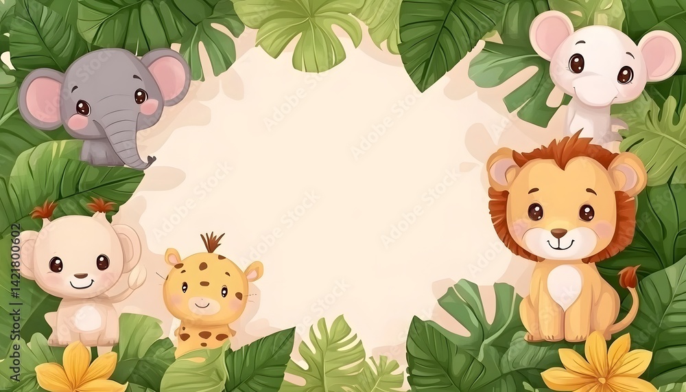 Obraz premium Charming safari zoo with animal border.
