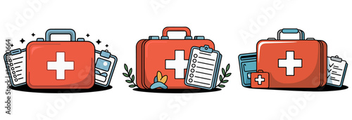 Medicine case box icon set
