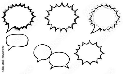 collection of comic speech bubbles in various shapes and sizes, featuring jagged edges and smooth curves, perfect for adding dialogue to illustrations or designs