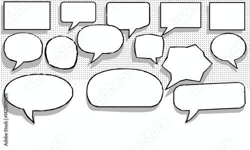 collection of various comic speech bubbles different shapes and sizes, perfect for adding dialogue or thoughts creative projects. These elements enhance storytelling and visual communication