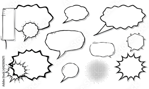 collection of comic speech bubbles and shapes in various styles, including jagged and smooth edges, perfect for adding dialogue or emphasis in illustrations