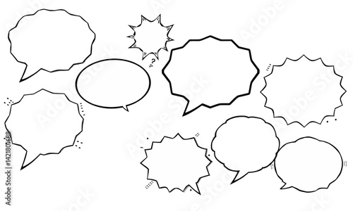 collection of various comic speech bubbles in different shapes and sizes, perfect for adding dialogue or thoughts in illustrations. These elements enhance storytelling and creativity
