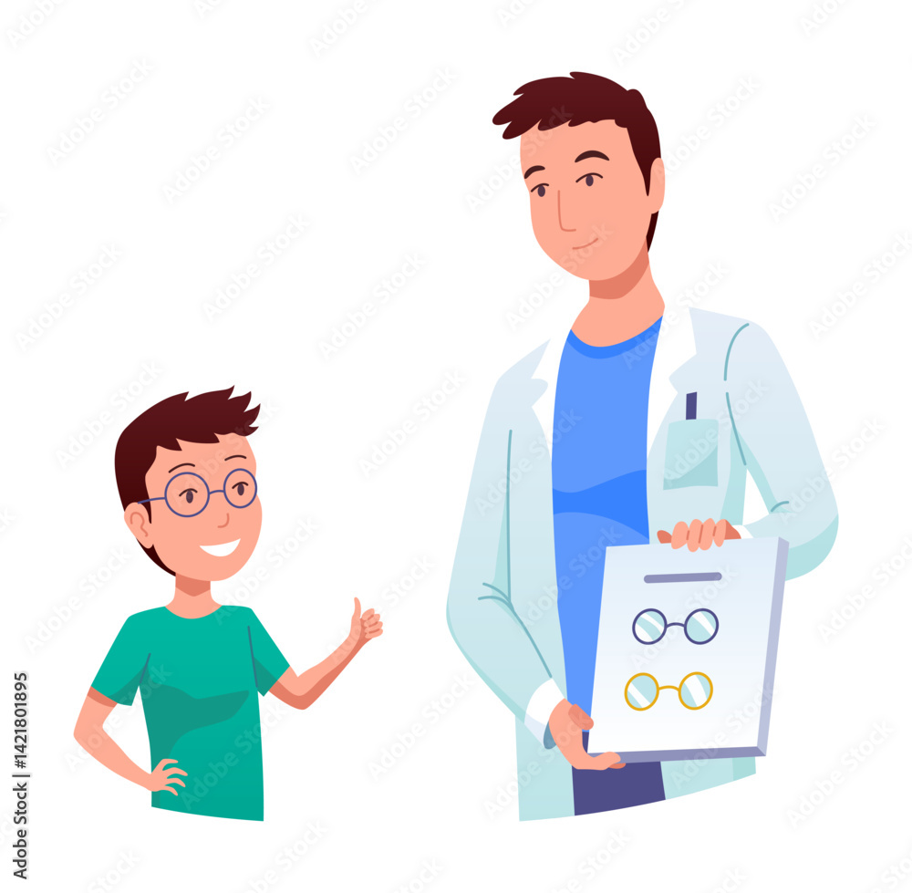 Eyesight diagnostics. Optometrist checking kid eyesight. Eyes test procedure in hospital. Ophthalmologist doctor examining eyesight vision of patient