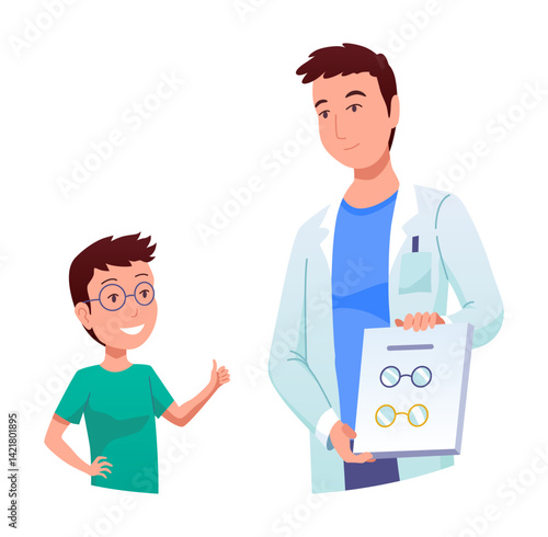 Obraz na płótnie Eyesight diagnostics. Optometrist checking kid eyesight. Eyes test procedure in hospital. Ophthalmologist doctor examining eyesight vision of patient w salonie