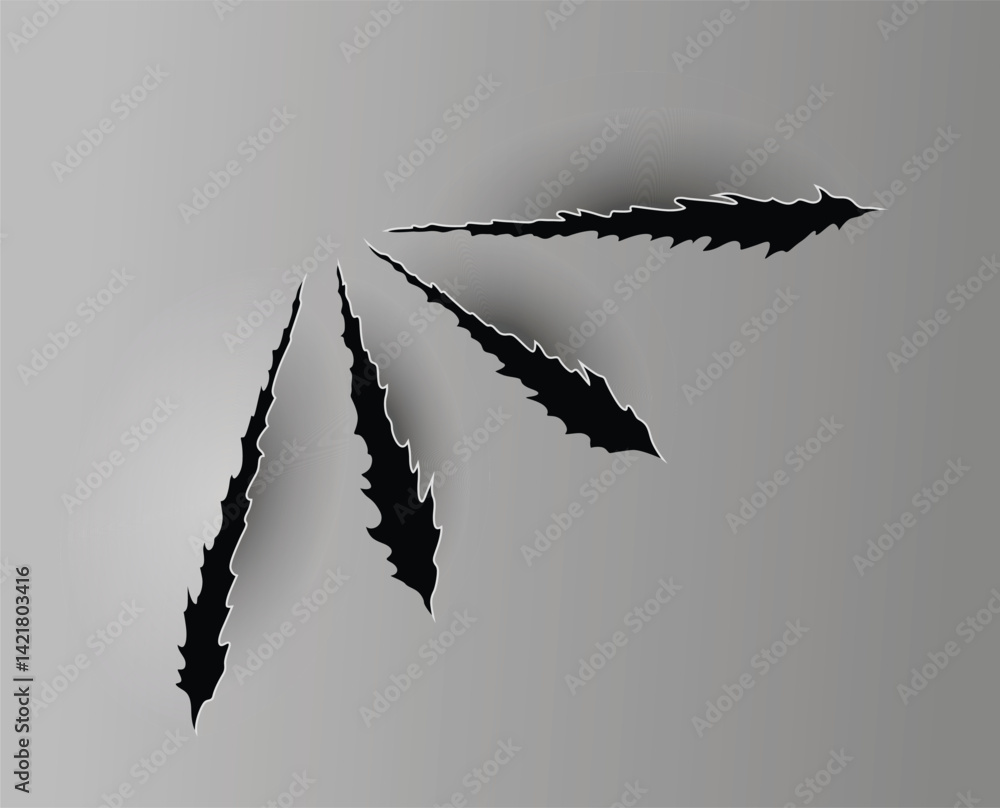 Bear or tiger claw mark. Scratches and torn traces of vector animal paw slashes. Hole in sheet of paper with torn edges. Vector illustration