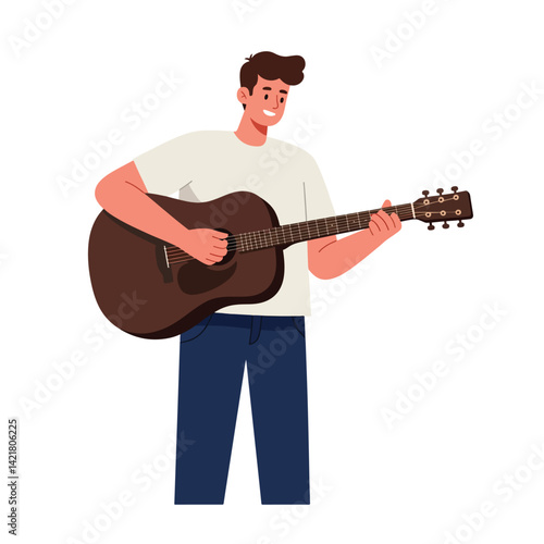 Young Man Playing Dark Brown Acoustic Guitar